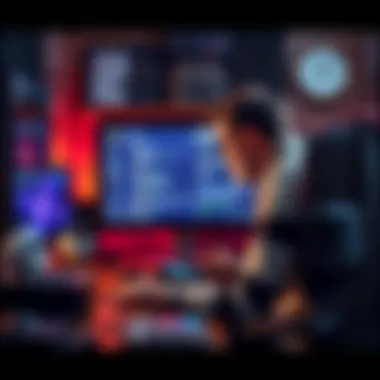 Linus discussing his experience with Linux on a computer, focused on a screen showing Linux interface, surrounded by tech gear.