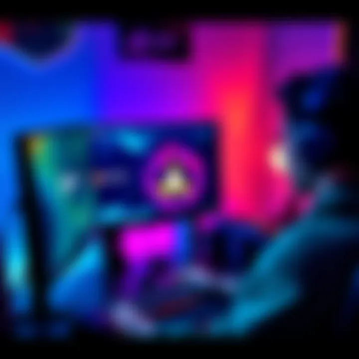 Linux Gaming on Desktop A gamer playing on a Linux desktop with a colorful gaming setup, featuring popular distros like Mint and Steam OS on the screen.