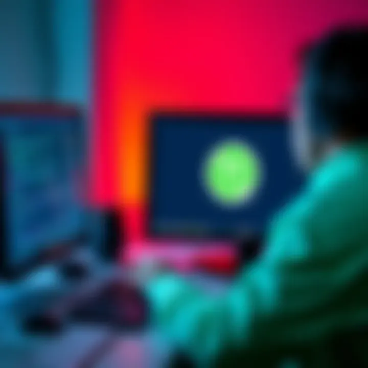 A person setting up a Linux Mint desktop with humorous tech memes visible on the screen