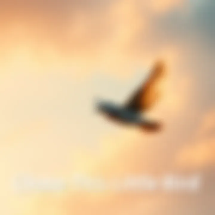 Little Bird in Flight A small bird soaring in the sky with vibrant colors, representing a call to action for the community