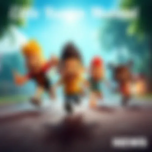 A bright scene showing animated characters in action, capturing a playful running moment with excitement.