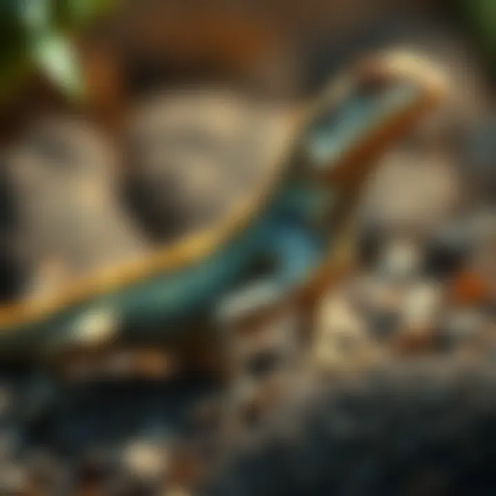 A lizard displaying a long, tail-like feature, showcasing its unique anatomy in a natural habitat