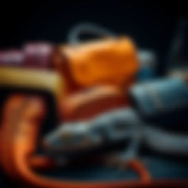 A collection of luxury fashion items made from lizard skin, showcasing unique textures and designs.