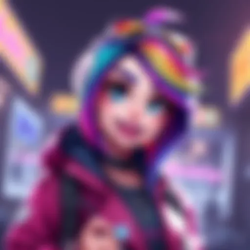 A vibrant avatar of Lizzy Wizzy, featuring colorful hair and stylish attire, perfect for a Discord profile picture.