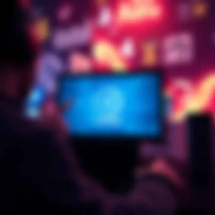 A gamer frustrated by a loading screen on a console or computer with a spinning loading icon.