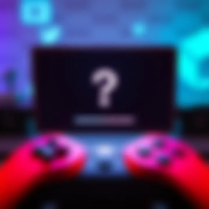 A loading screen shows a question mark, representing player curiosity, with a game controller in the background.