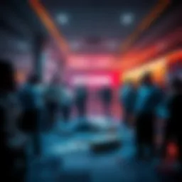 A lobby filled with people shows a chaotic scene as a body is discovered on the floor, leaving witnesses in shock.