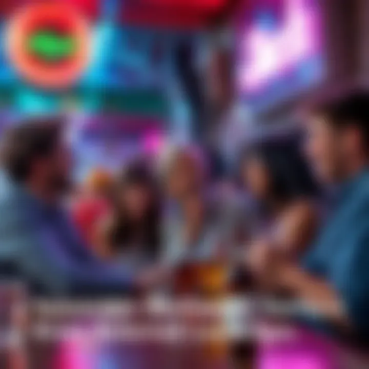 A group of people sharing stories and laughing at a beloved local hangout, with nostalgic vibes in the air.