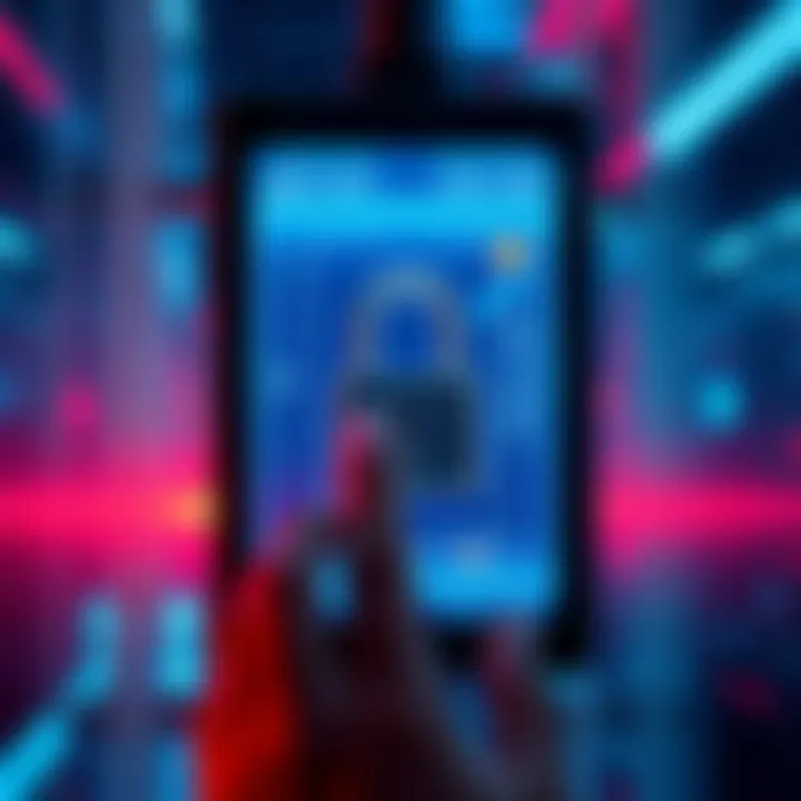 A locked electronic device showing no visible panel for code entry, with a person contemplating how to unlock it.