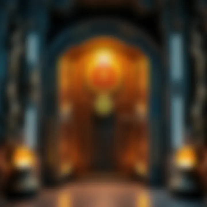 A close-up view of a locked door in a sci-fi environment, with intricate designs and glowing elements, suggesting hidden treasures behind it.