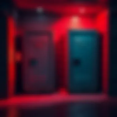 Locked shack lockers for security Two shack lockers securely locked to protect against potential threats from the dredge