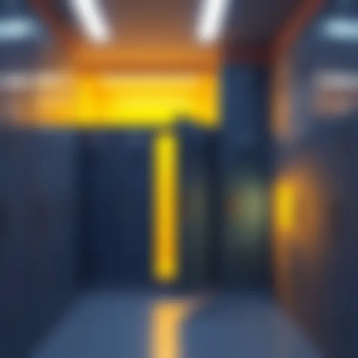 A locker glowing with a yellow aura, indicating the last locker exited in a game, with sound effects represented visually.