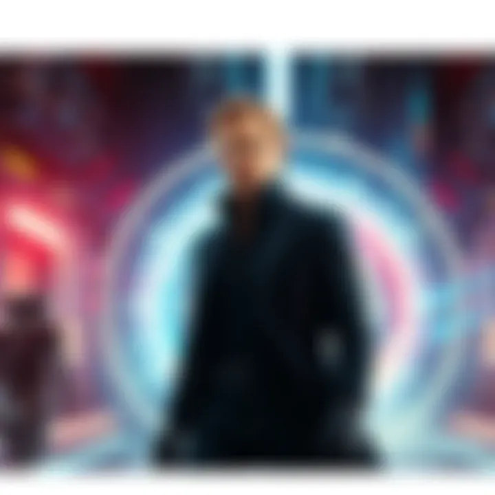 Lodi stands in a futuristic setting, appearing thoughtful and focused, hinting at his possible role as a time spy. He looks determined, with elements of time travel in the background.