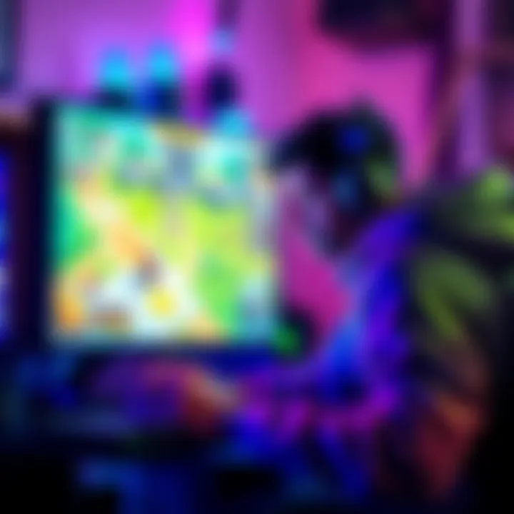 A gamer in India trying to log into Valorant on a computer, with a vibrant game interface displayed on the screen.