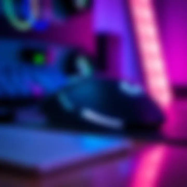 Close-up of Logitech G502 gaming mouse on a desk