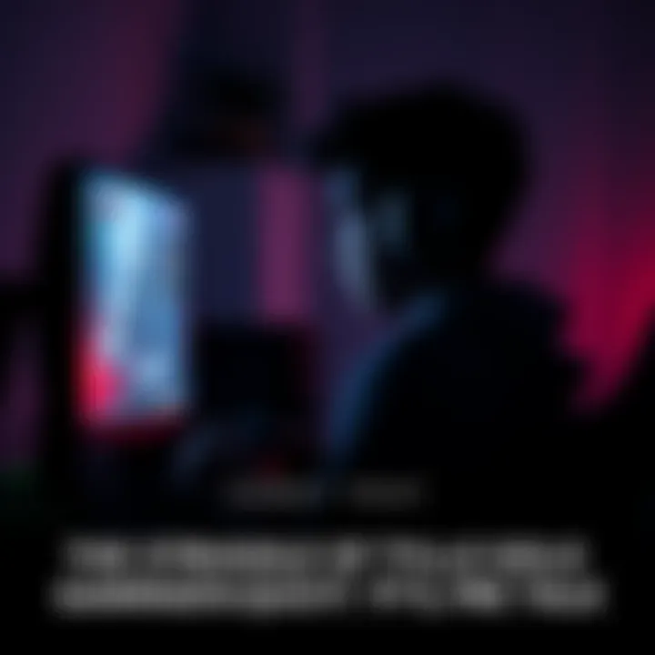 A lone gamer sitting in front of a computer screen A person playing a video game alone, looking contemplative and slightly sad, with a dimly lit room around them.