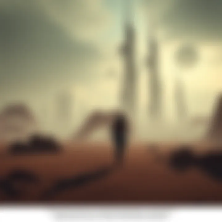 A solitary character walking through a desolate, futuristic landscape with towering structures and a muted color palette, evoking feelings of isolation