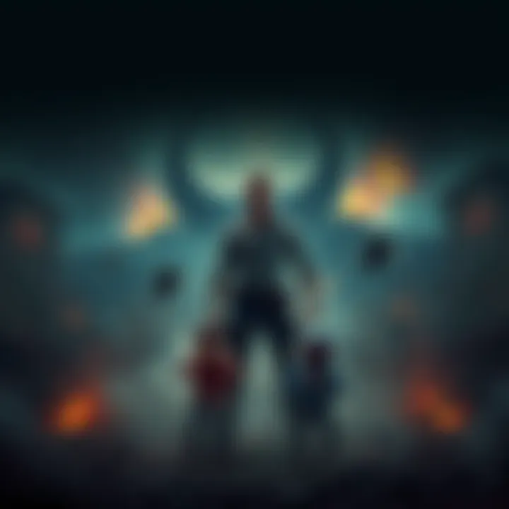 A family man stands isolated in a chaotic video game scene in Dam Battlegrounds, conveying a deep sense of despair and survival struggle.