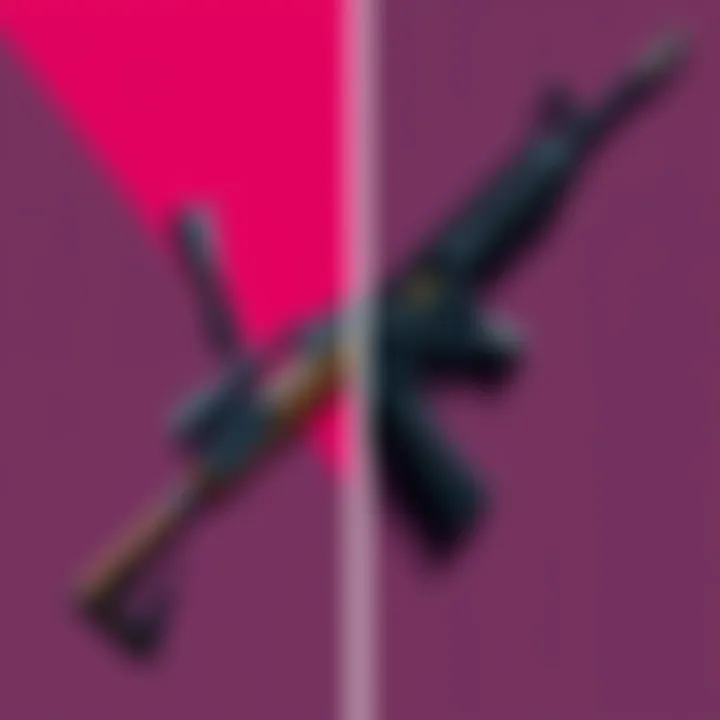 A long gun and a sidearm displayed side by side, highlighting their differences in size and design for tactical gameplay decisions.