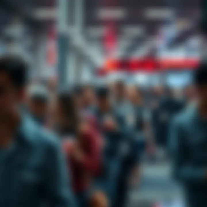 Long Queue of People A long line of people waiting patiently for hours in a queue, with some holding drinks and snacks, showcasing the record wait time.