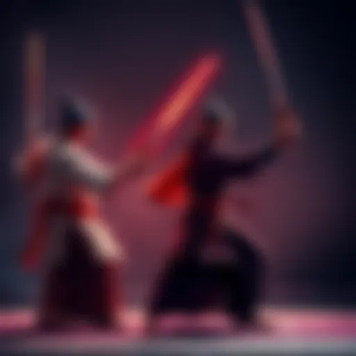 Two martial artists in a friendly longsword duel, showcasing their techniques and gear.