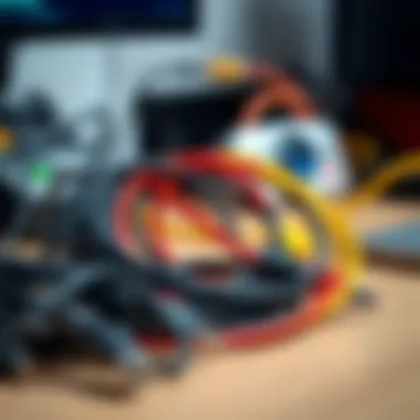 A close-up of several cables looped neatly on a desk, showing different types of cord arrangements.