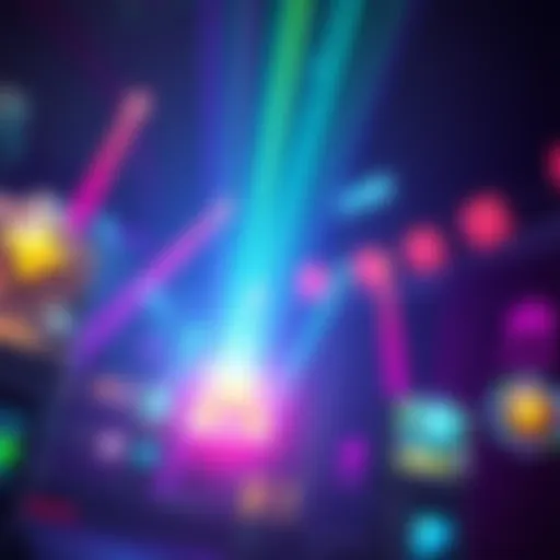 Colorful loot beams shining down in a gaming environment, representing a virtual treasure drop.