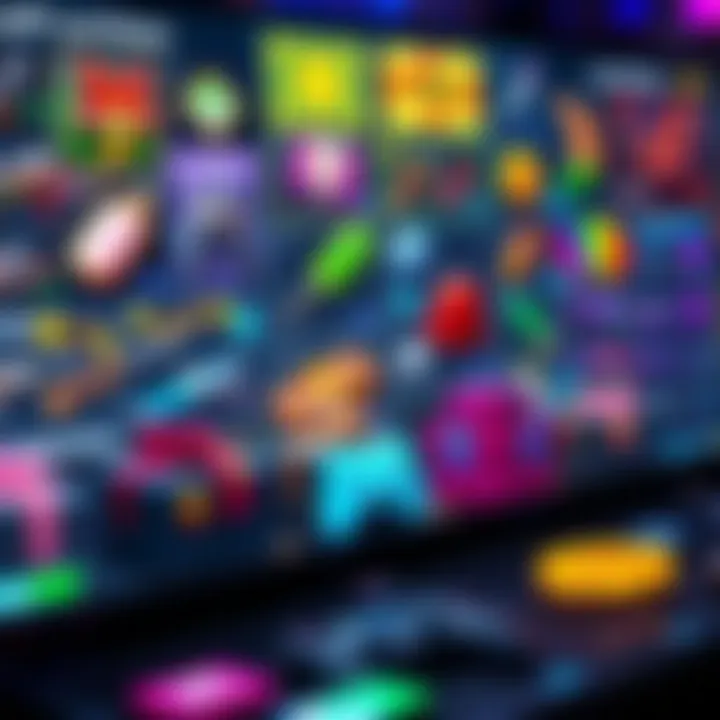 A colorful display of various loot box items, showcasing weapons, skins, and other treasures from video games.