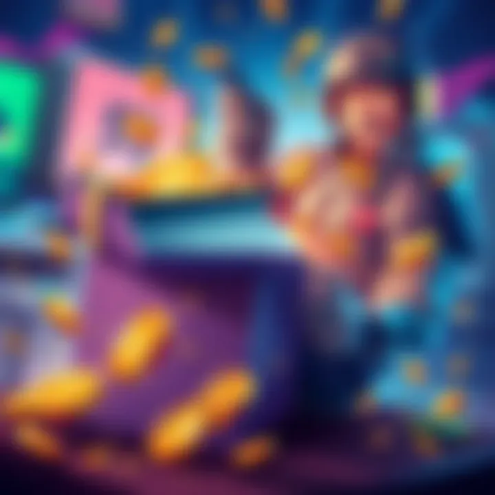 A digital illustration showing a gaming character opening a loot box with coins and items spilling out, representing controversy over monetization in Tencent-owned games.