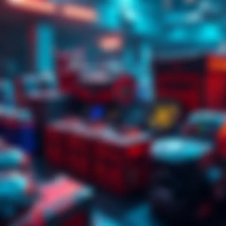 Loot Containers for Farming Augment Blueprints A variety of loot containers shown in a game setting, highlighting locations for farming augment blueprints.