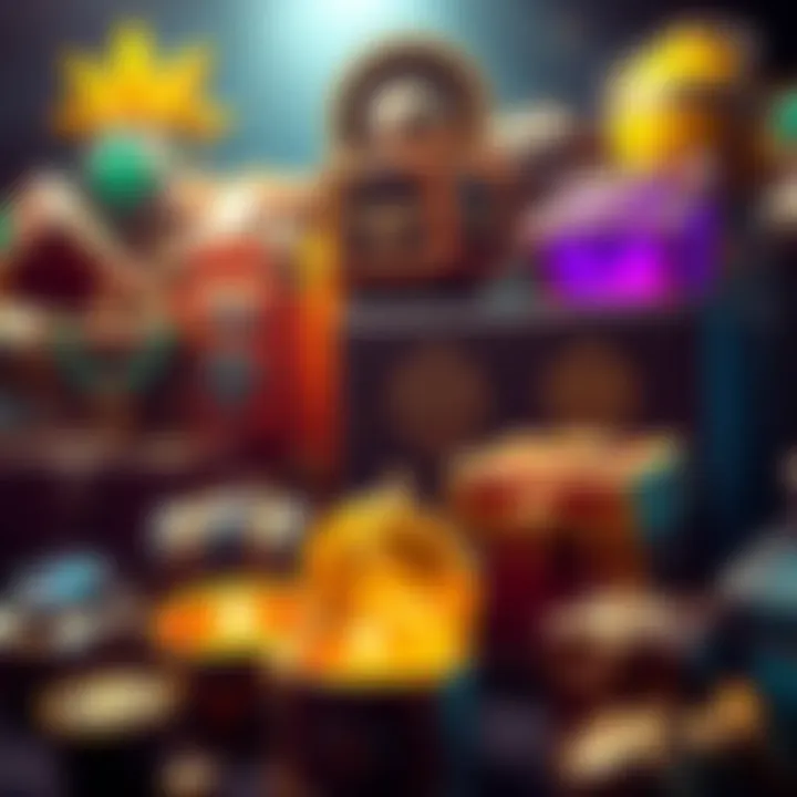 Various loot containers displayed with different rewards, highlighting their effects based on time of day and types.