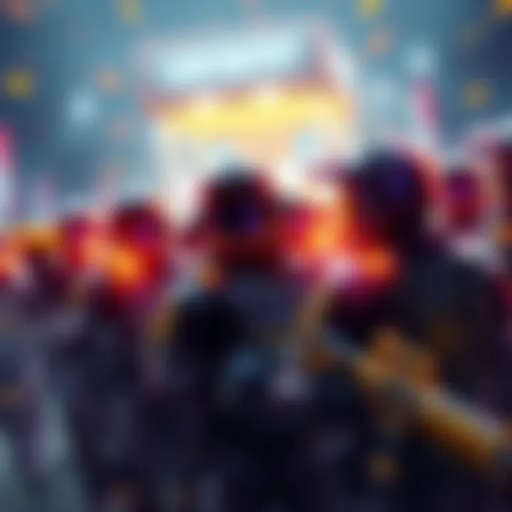 Loot Drop Event at Perimeter Players gathered at Perimeter for a loot drop event with gold guns and purple shields visible