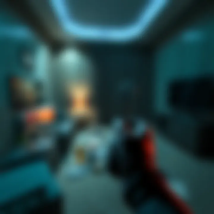 A player holds a key in a hotel room with loot scattered around.