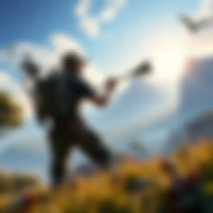 A character exploring an open world, searching for treasures and rare items with a bright landscape in the background.