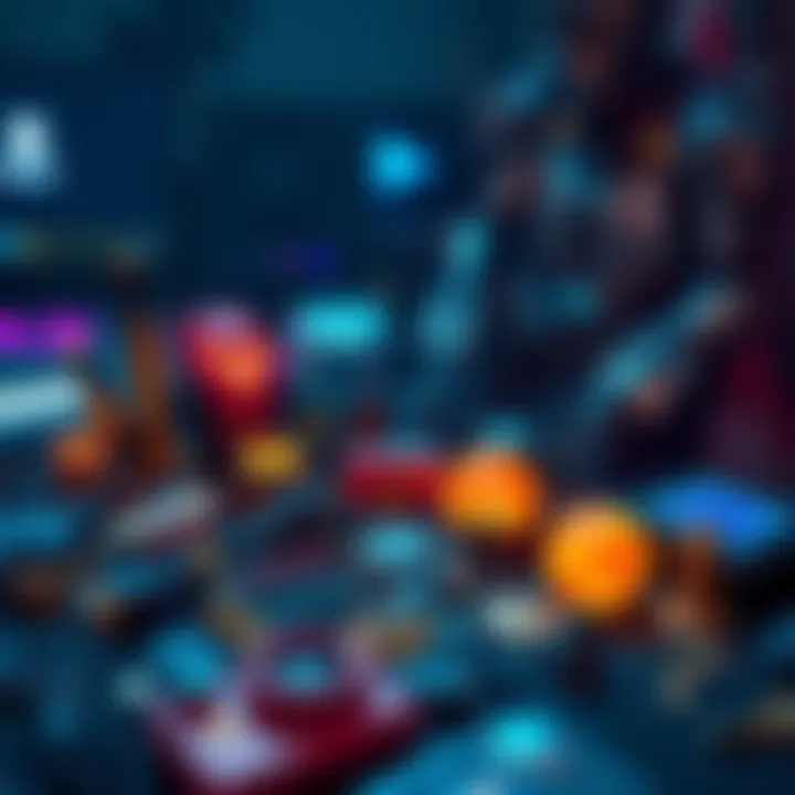 A collection of various in-game loot items like weapons, armor, and collectibles displayed on a table.