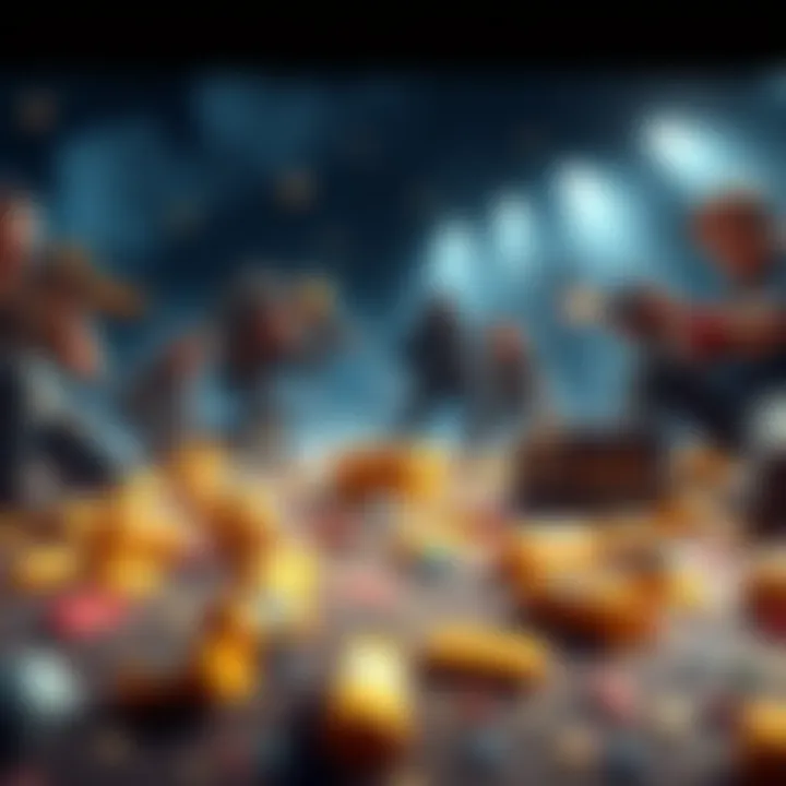 Loot on the ground Players finding loot scattered on the ground during gameplay, with excited characters around it