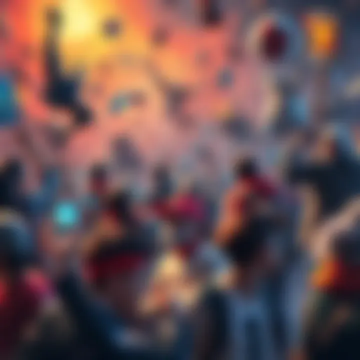 A group of people frantically searching for loot in a chaotic scene, following the sudden deadline change after the queen's passing.