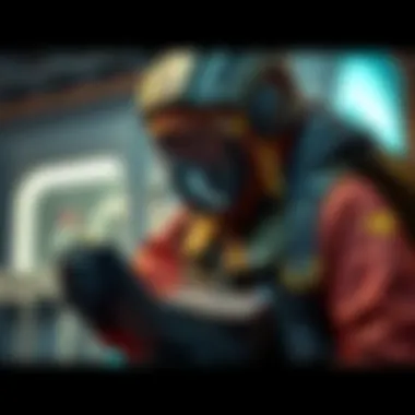 A character examining the Looting Mk 3 Cautious gear, showing its inadequate features compared to Survivor gear, with visible safety pockets and lack of upgrades.