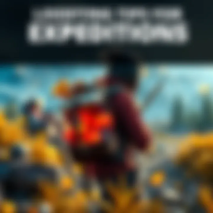 Looting Tips for Expeditions A player gathering loot during an expedition, focused on finding valuable items, with a backpack full of treasures in a game environment.