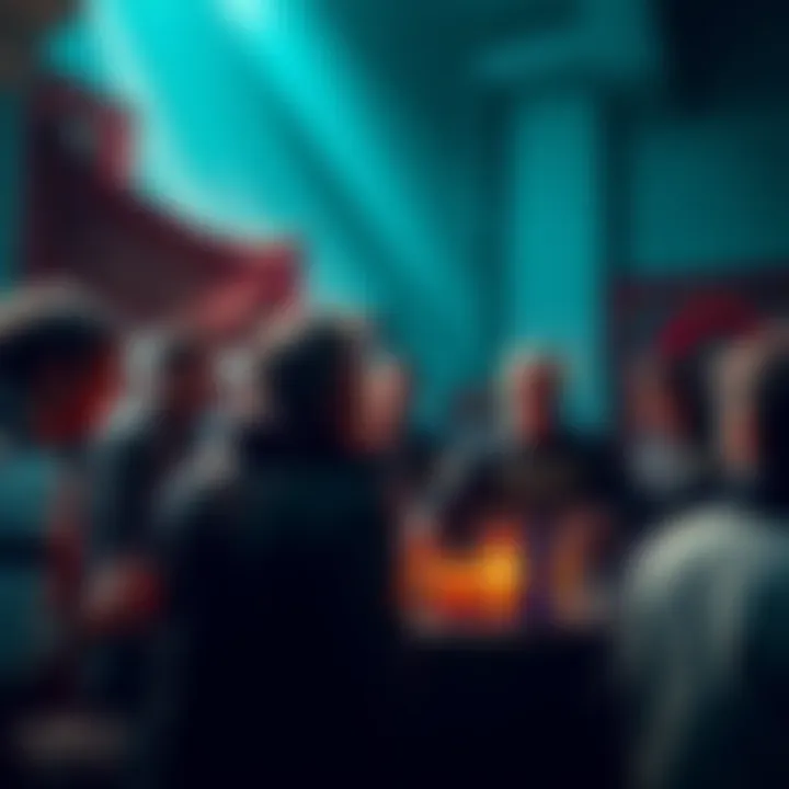 Lord Dugal Character Appreciation A group of fans discussing Lord Dugal's impact and legacy at a gathering, with banners and posters celebrating the character.