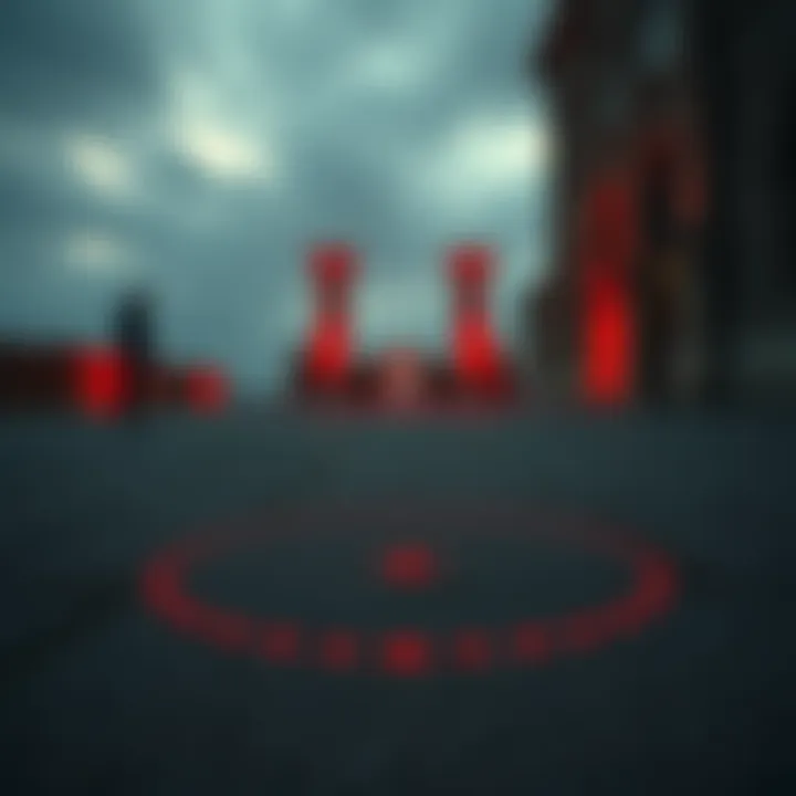 A view of Lord Contenders Evergaol showing a squiggly dotted circle marking on the ground