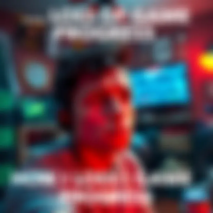 A player looks stressed while staring at a game screen showing lost progress, with a background of a messy room symbolizing chaos and panic.