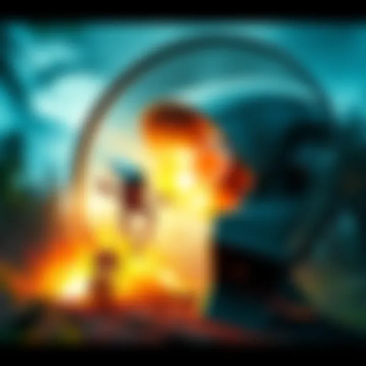 Alien getting caught in a giant fan An alien being sucked into a large fan while a motorbike chase unfolds in a forest.