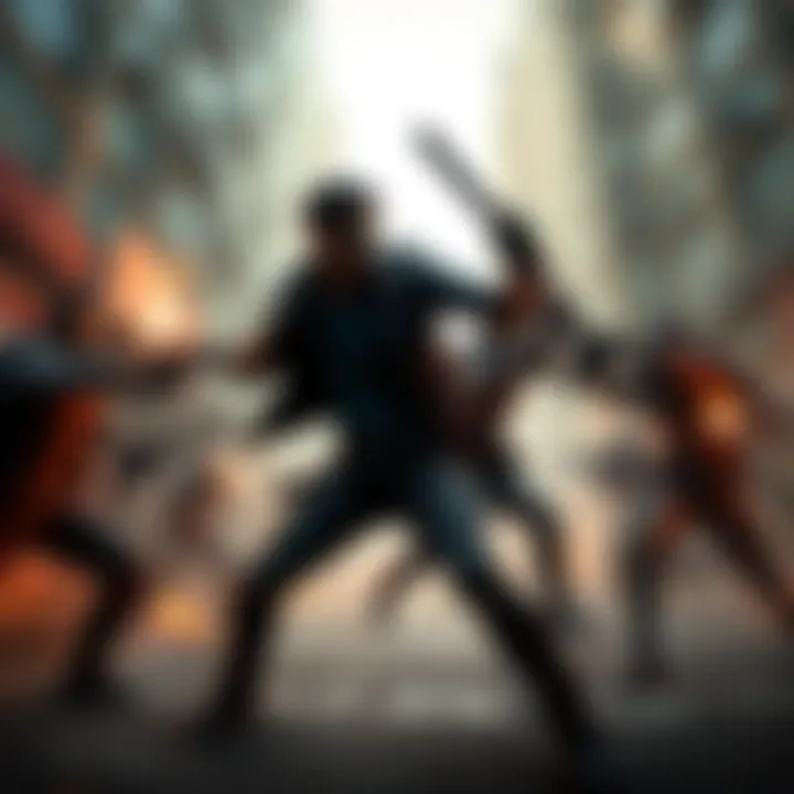 Lost Judgment Gameplay Action A scene showing intense combat in Lost Judgment with a character fighting multiple opponents in an urban setting.