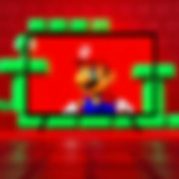 Screenshots showing a long-lost VB Mario game with a bright red background