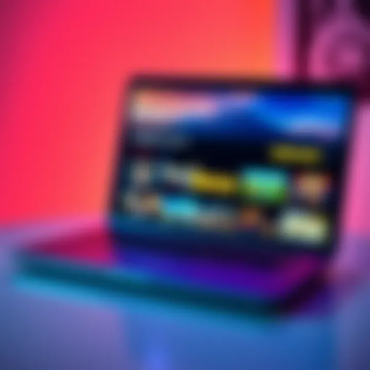 Low-Performance Laptop with Game Titles A low-performance laptop displaying popular game titles like Stardew Valley and Borderlands on the screen.