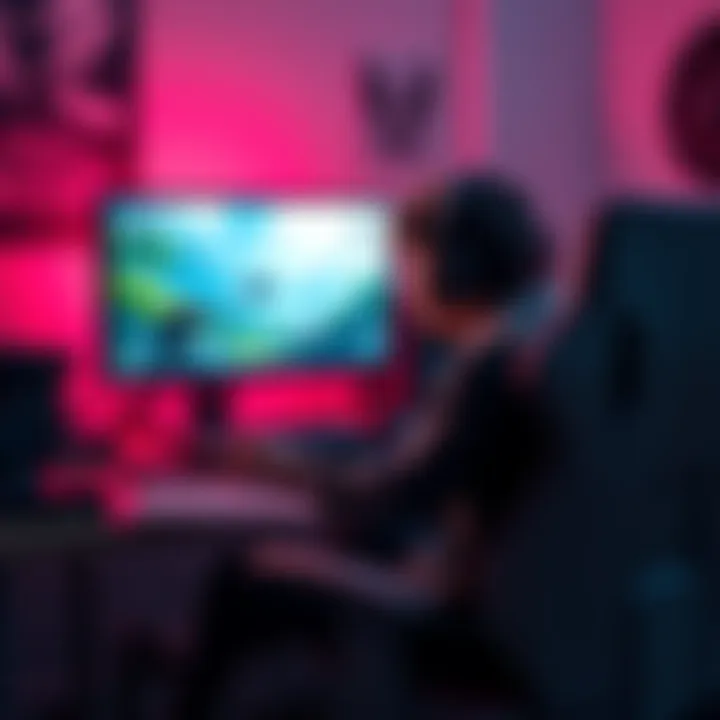 Low-End PC Gaming Setup A gamer sitting at a desk with a low-end PC and a monitor displaying a lagging game, showing frustration.