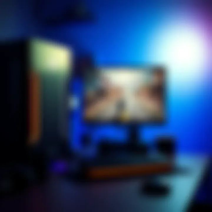 Low-End PC Gaming Setup A low-end gaming PC with basic components and a monitor displaying a game, illustrating FPS expectations for budget builds.