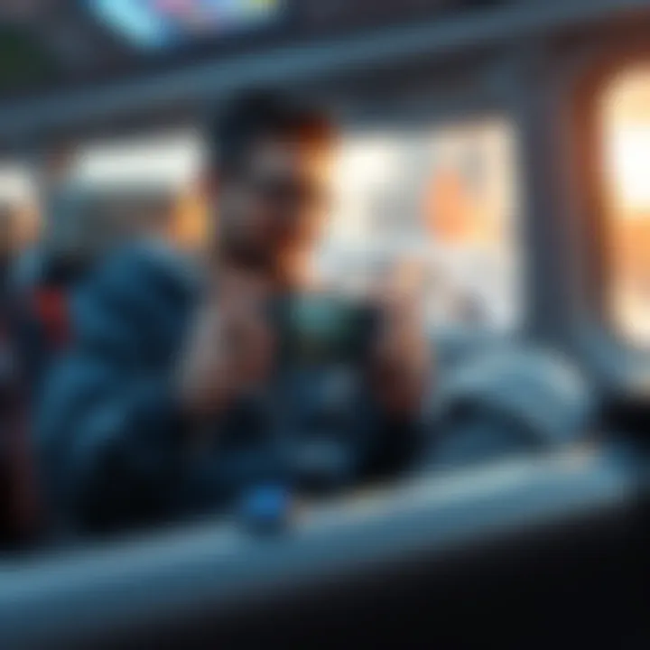 A person playing a low-power game on a Steam Deck during a commute, focused and enjoying the gameplay.