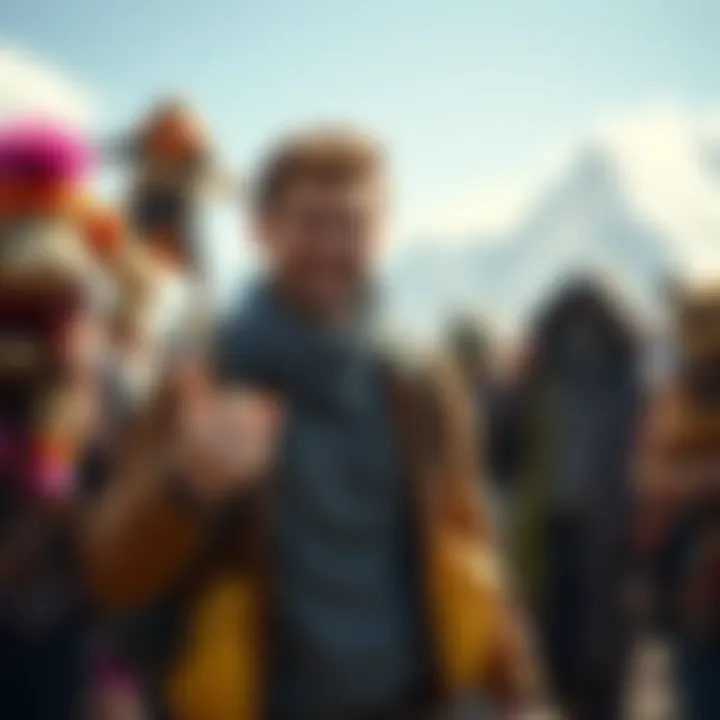 A traveler shows off a 0 power Wilderflight guardian with a smile, surrounded by other quirky guardians. Lighthearted vibes fill the scene as people share their finds.
